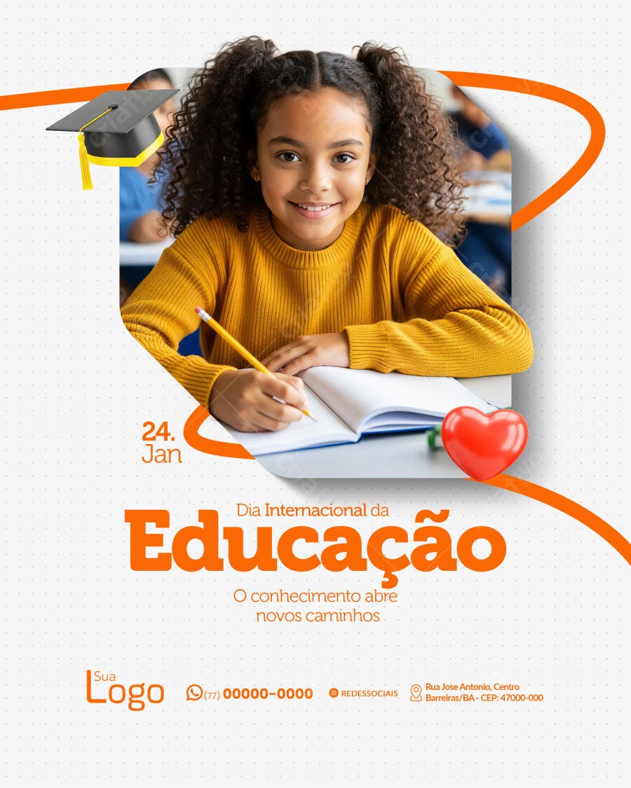 Flyer Dia Internacional da Educação com Menina Estudante PSD Editável