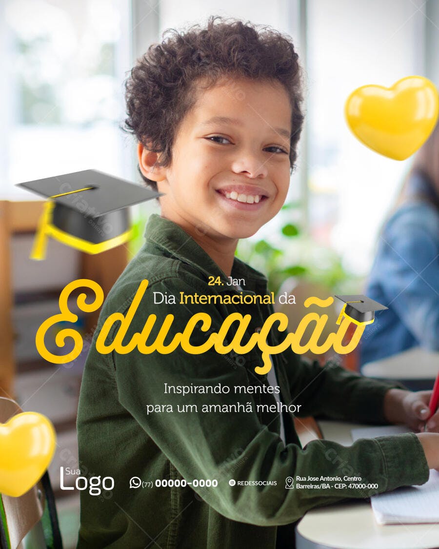 Flyer Dia Internacional da Educação Criança Sorrindo PSD Editável