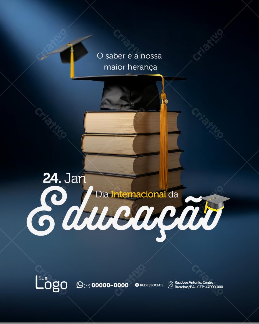 Flyer Dia Internacional da Educação com Capelo e Livros PSD Editável