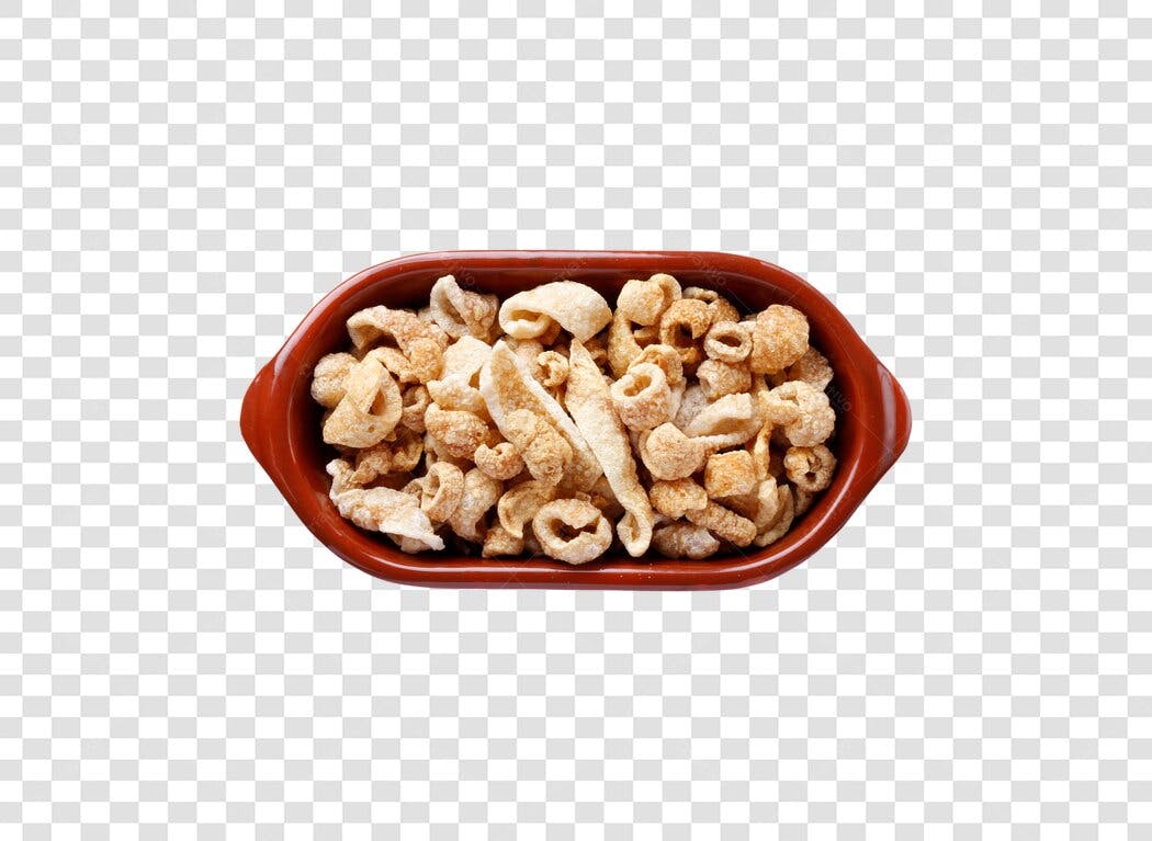 Imagem de Comida Torresmo Crocante em Tigela Vermelha PNG com fundo transparente