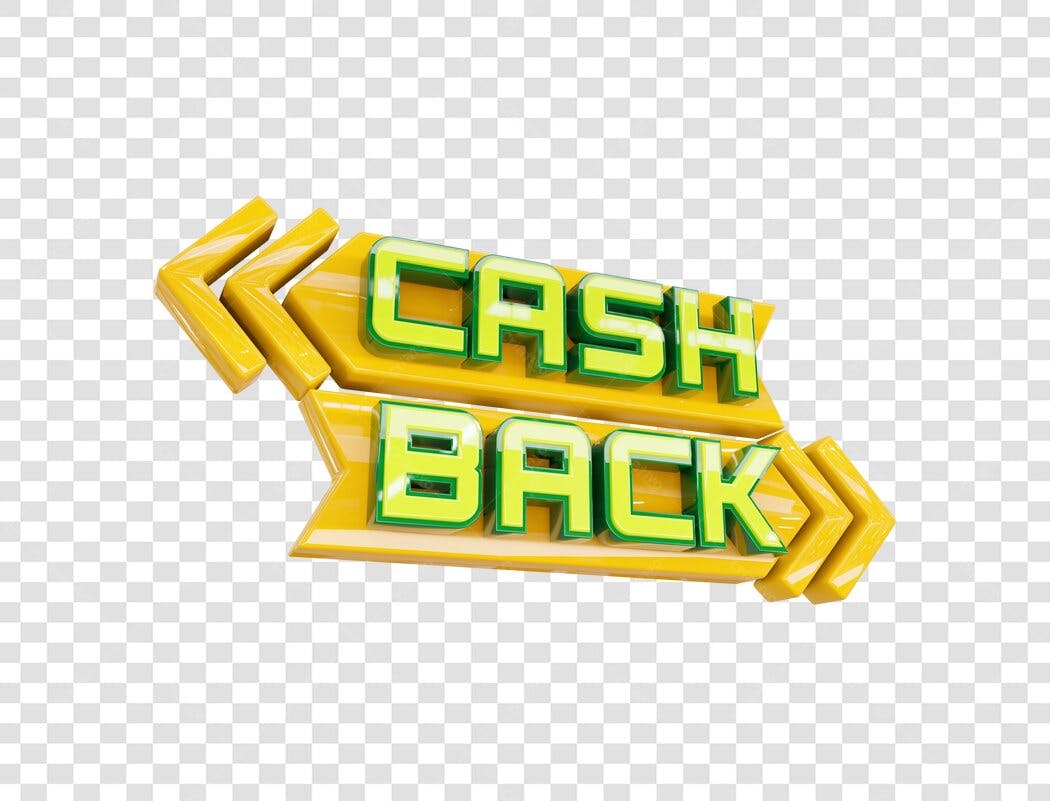 Elemento 3D Cash Back Amarelo Verde Promoção PNG com fundo transparente