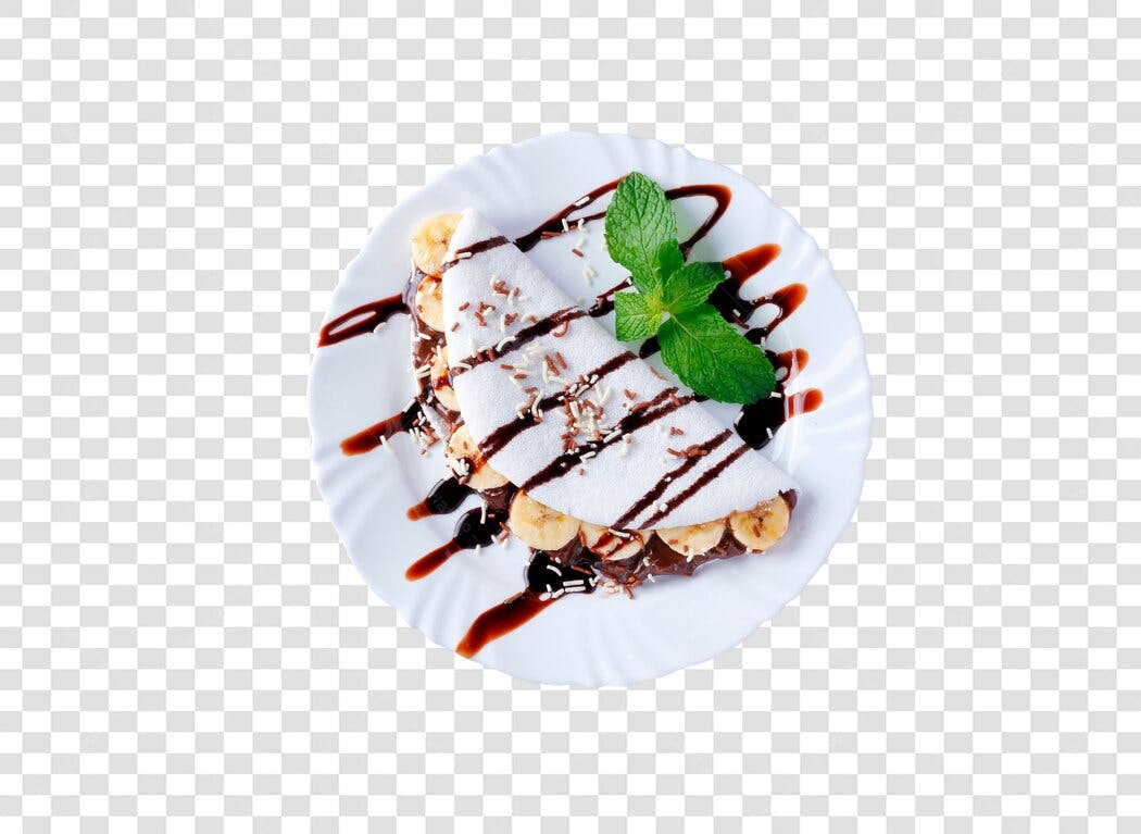 Sobremesa Tapioca Doce Banana Chocolate Hortelã PNG com fundo transparente