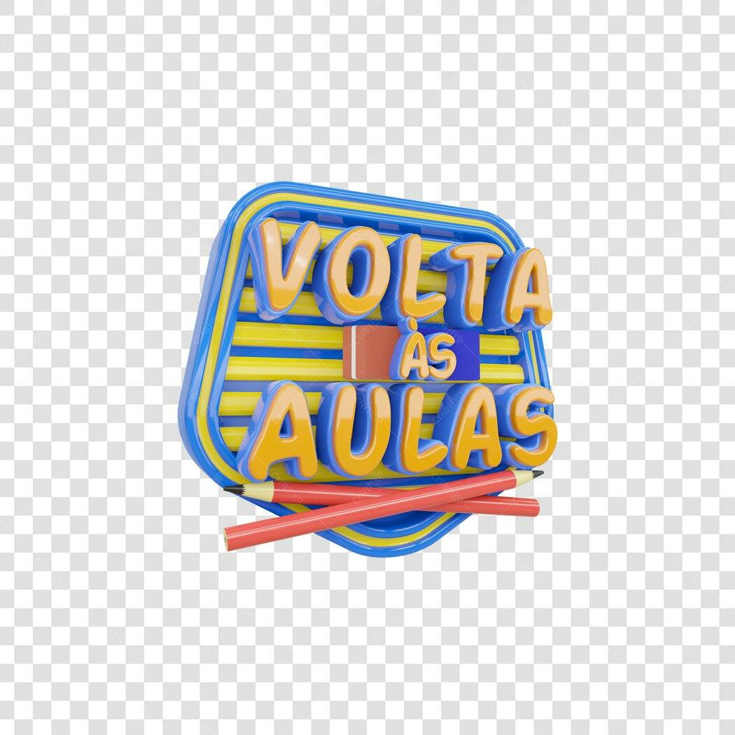 Selo 3D Volta às Aulas Lápis Azul Amarelo Vermelho PNG com fundo transparente