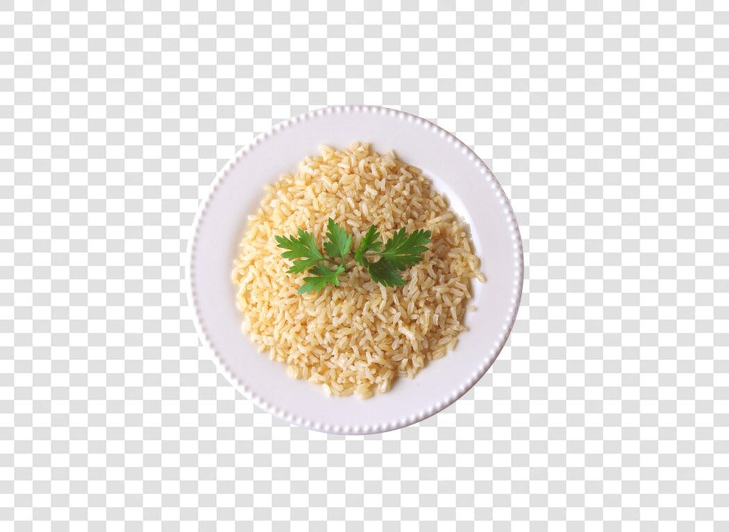 Imagem Comida Arroz Cozido com Salsinha em Prato Branco PNG com fundo transparente