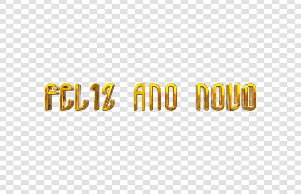 Texto Dourado Metálico 3D Feliz Ano Novo PNG com fundo transparente