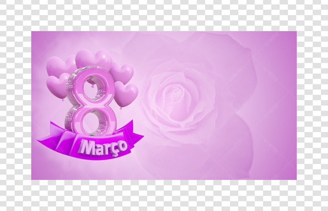Post Redes Sociais 8 de Março Dia da Mulher Balões Coração Rosa Roxo PNG com fundo transparente