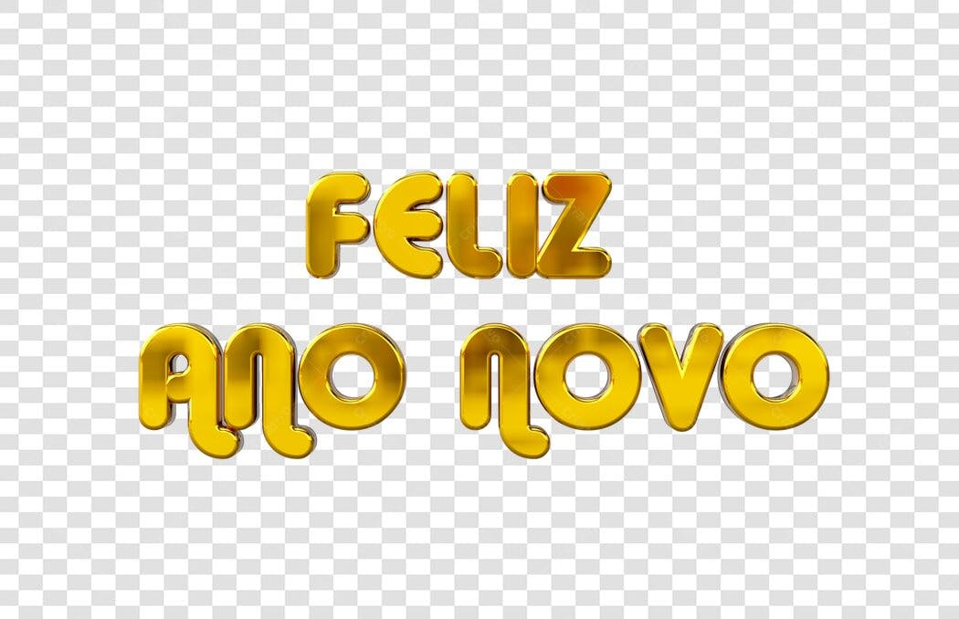 Frase Feliz Ano Novo dourada 3D para celebração PNG com fundo transparente