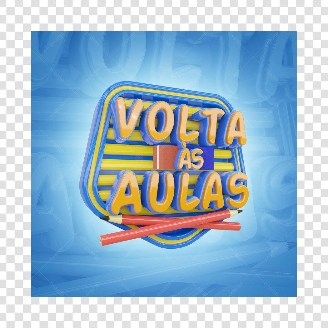 Banner Volta às Aulas 3D Lápis Livro Azul Amarelo PNG com fundo transparente