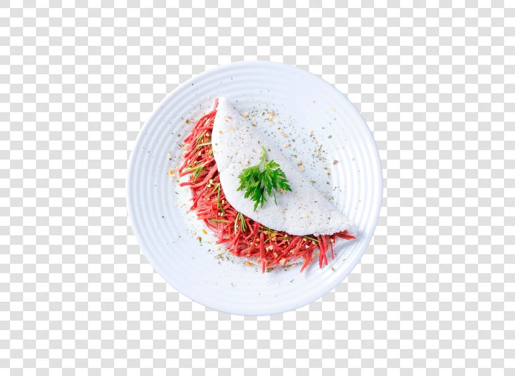 Tapioca Branca Recheada com Carne Seca Vermelha para Menu PNG com fundo transparente