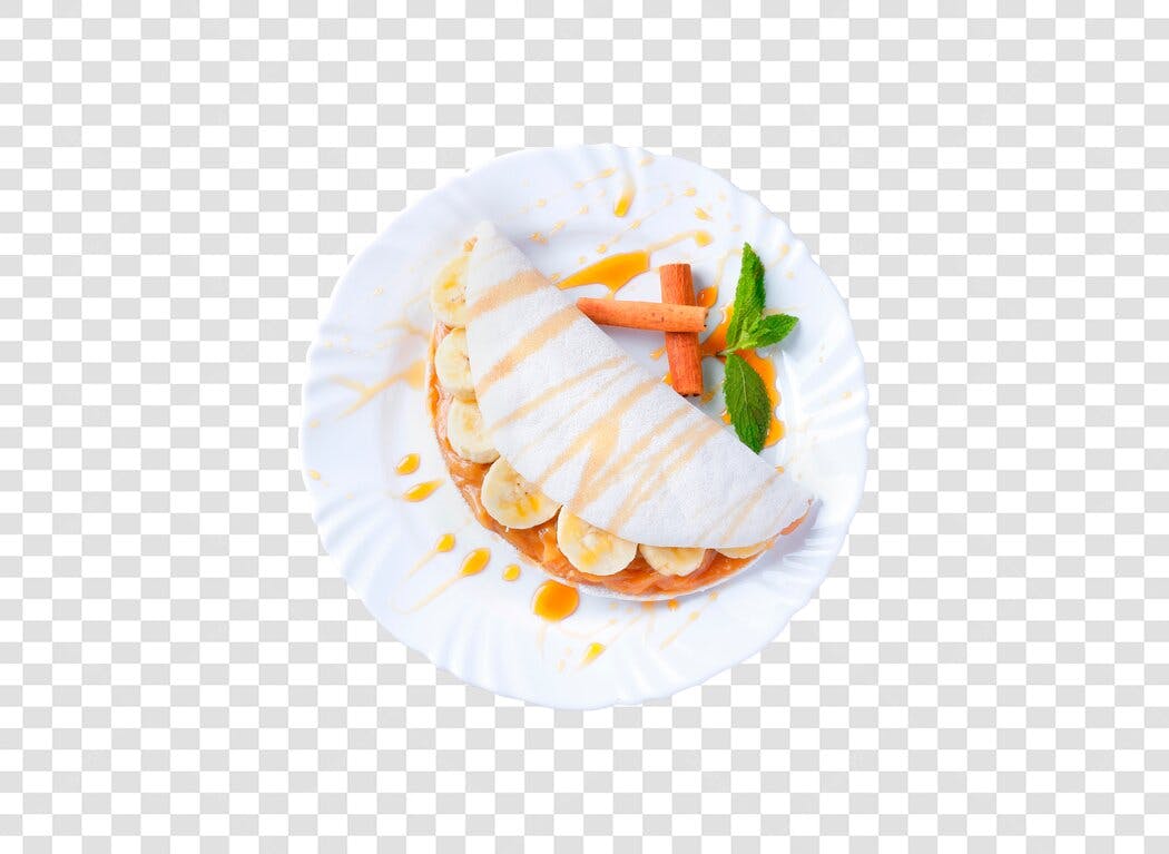 Imagem Culinária Tapioca Banana Doce Leite Canela Menta PNG fundo transparente