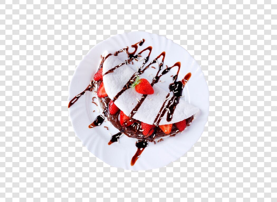 Elemento culinário Tapioca recheada chocolate morango granulado PNG com fundo transparente