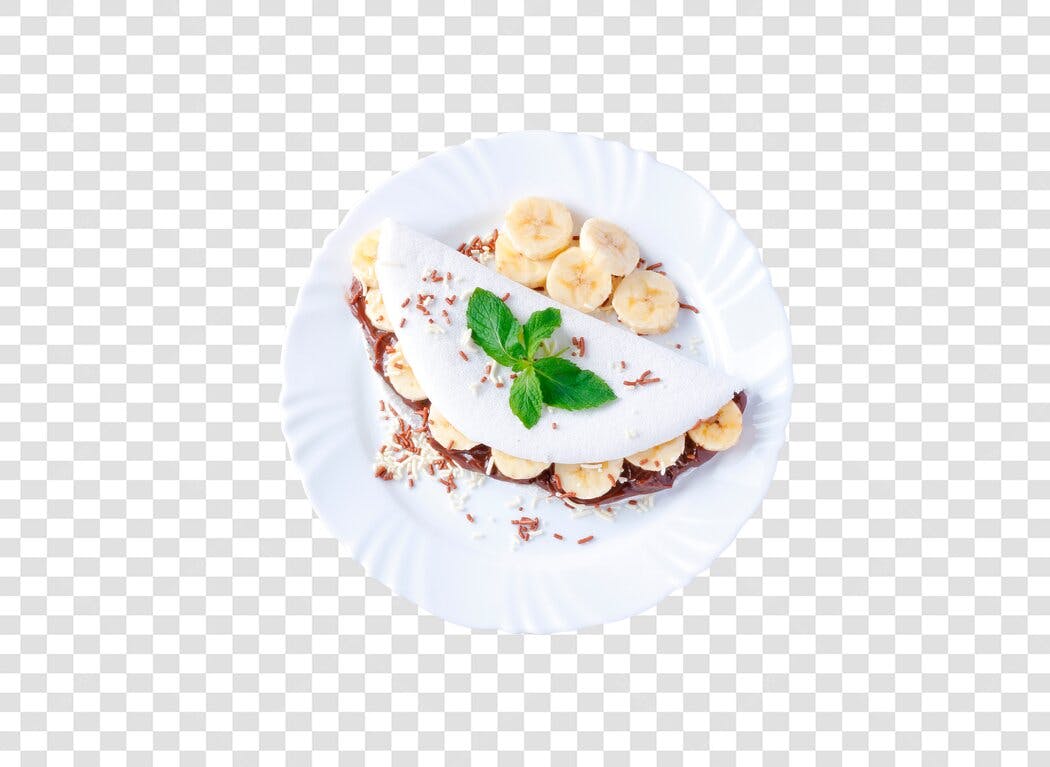 Prato Tapioca doce banana chocolate hortelã PNG com fundo transparente