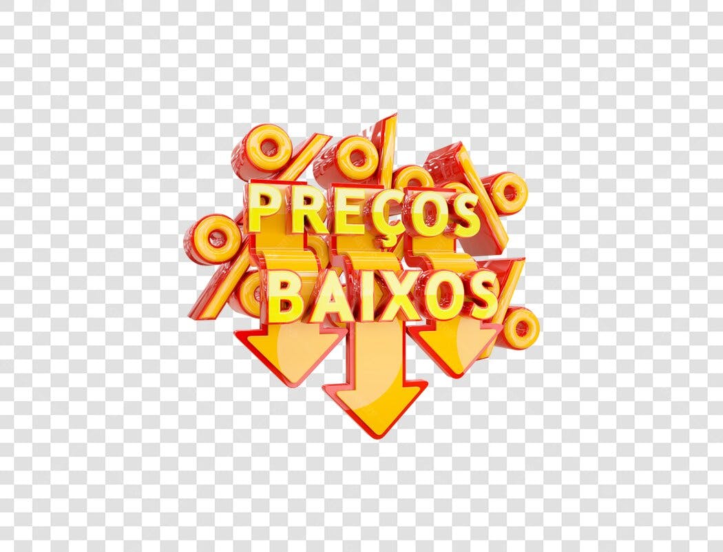 Selo de Desconto Preços Baixos Vermelho Amarelo 3D PNG com fundo transparente