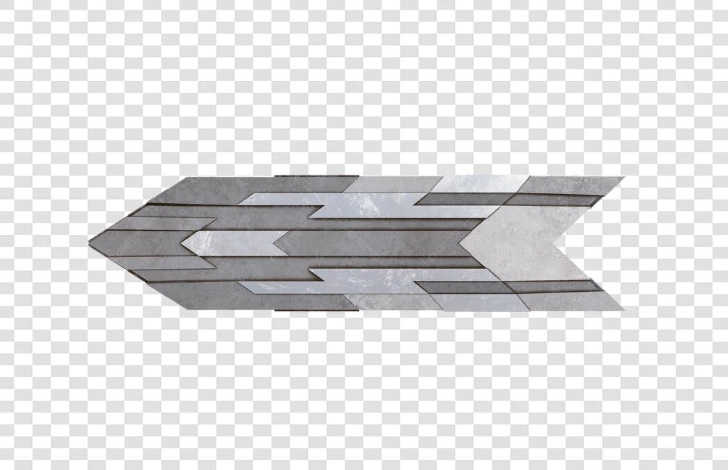 Seta direcional geométrica cinza e prata PNG com fundo transparente