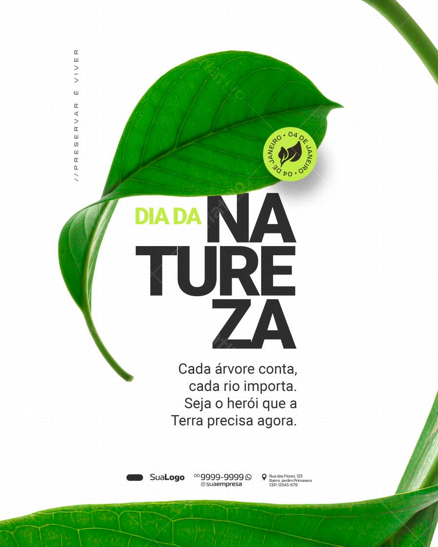 Post Redes Sociais Dia da Natureza 04 de Janeiro PSD Editável