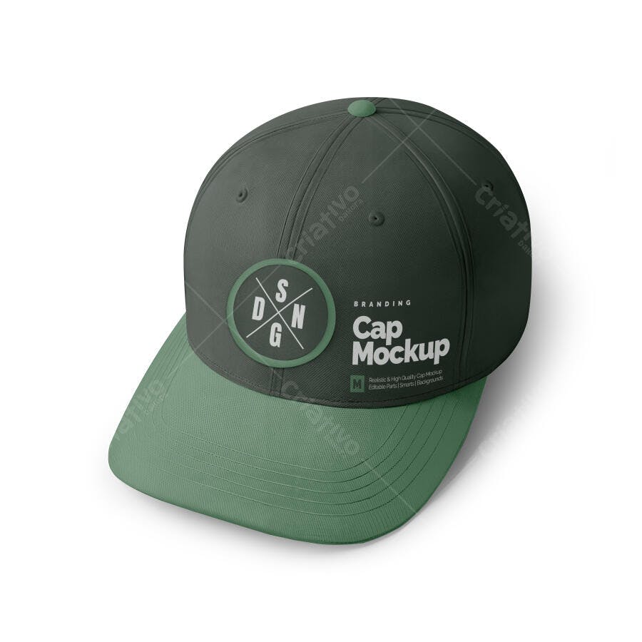 Mockup Realista de Boné Esportivo Verde Escuro e Aba Verde Clara para Branding
