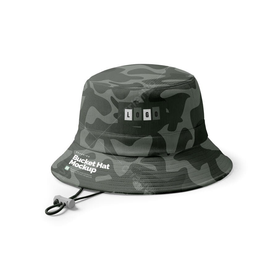 Mockup de Chapéu Bucket Camuflado em Tons de Cinza Realista