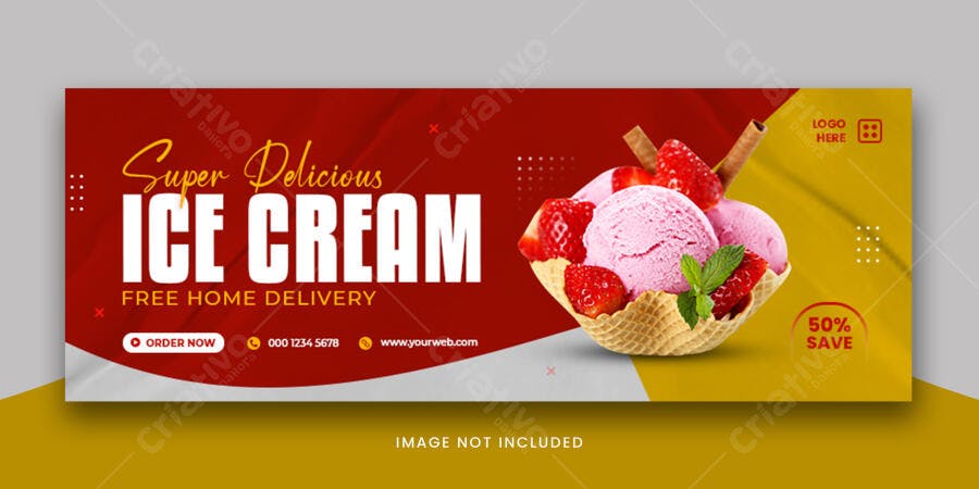 Capa Redes Sociais para Promoção Super Delicious Ice Cream PSD Editável