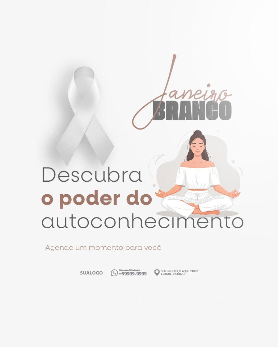 Post para Janeiro Branco Autoconhecimento Feminino PSD Editável