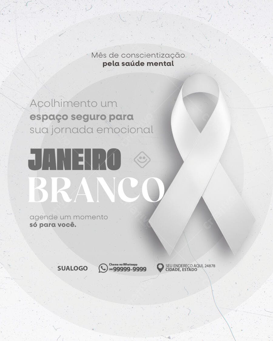 Flyer Janeiro Branco Conscientização Saúde Mental PSD Editável