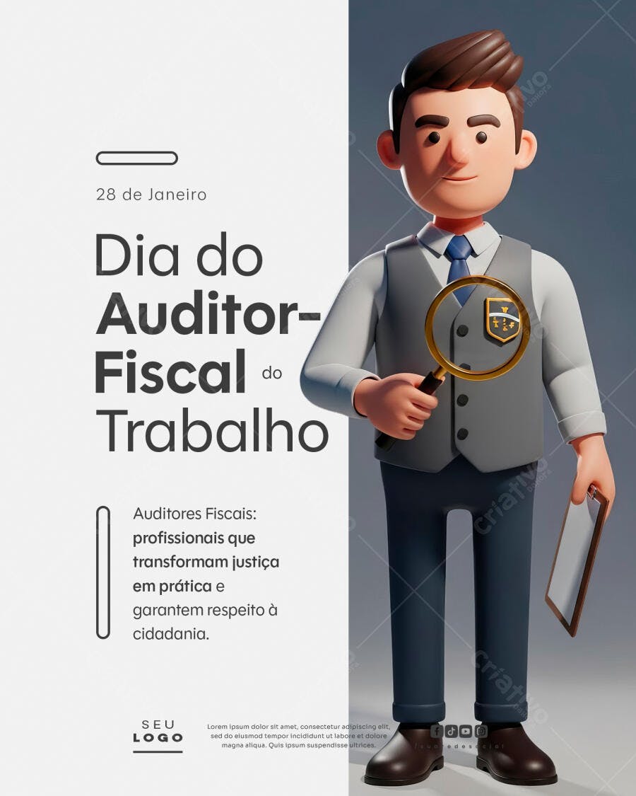 Post Social com Auditor 3D para Dia do Auditor-Fiscal do Trabalho PSD Editável
