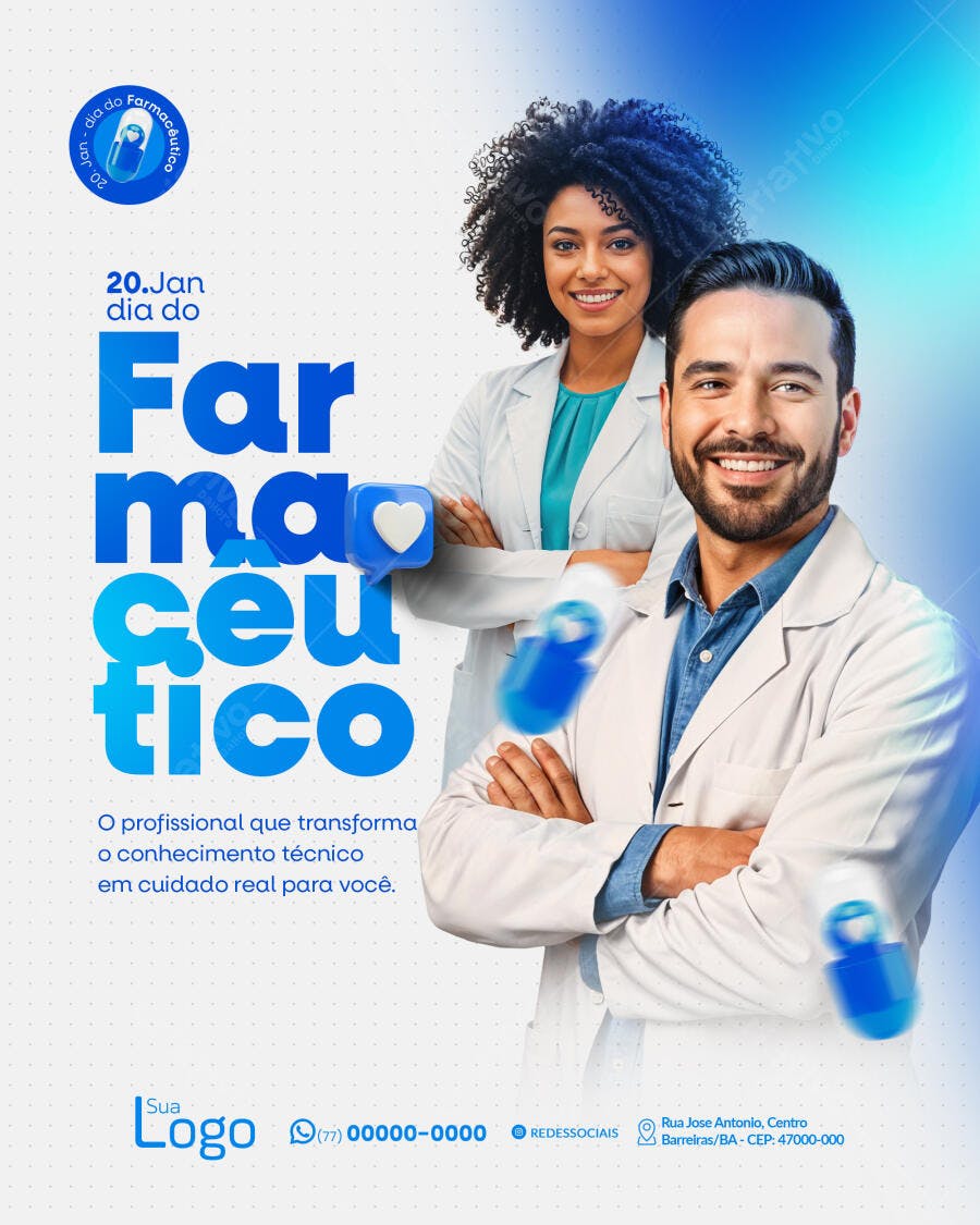 Flyer Social Media Dia do Farmacêutico com Profissionais PSD Editável
