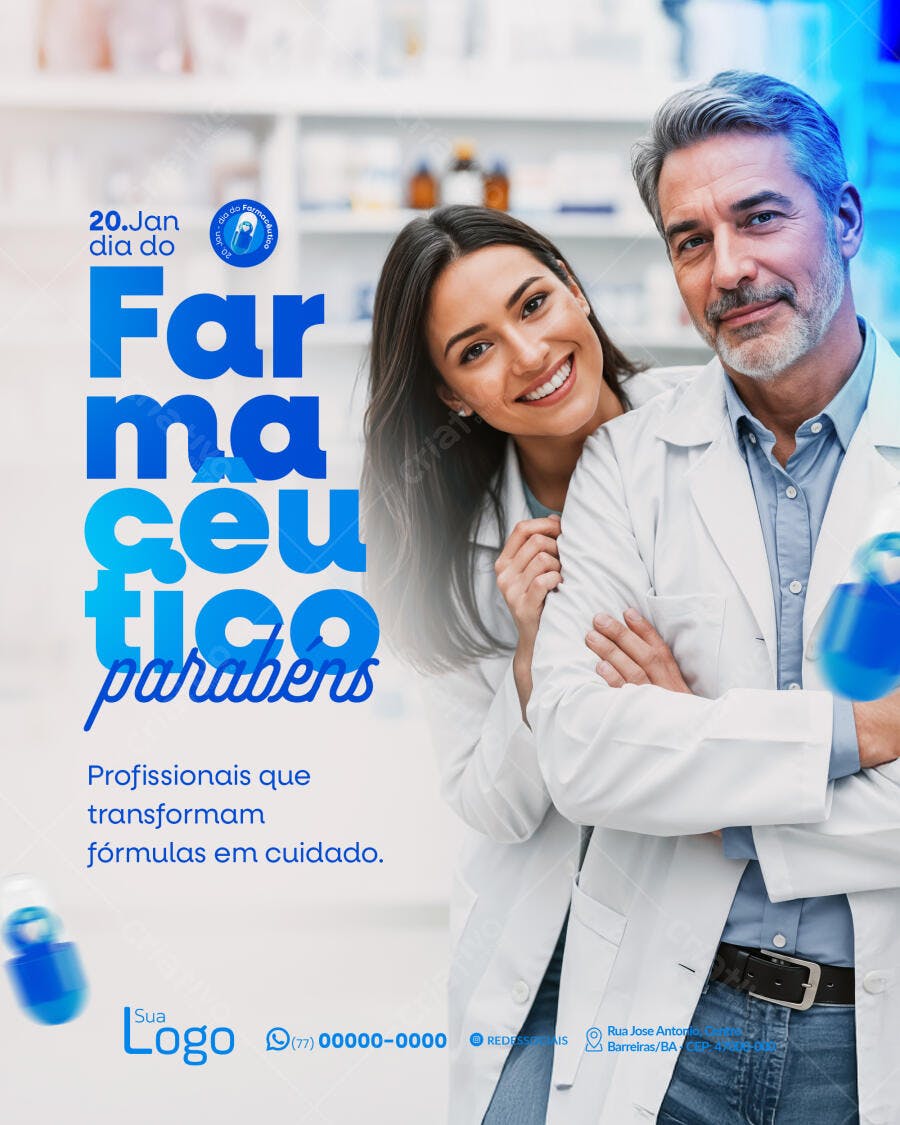 Flyer Dia do Farmacêutico 20.Jan Profissionais da Saúde PSD Editável