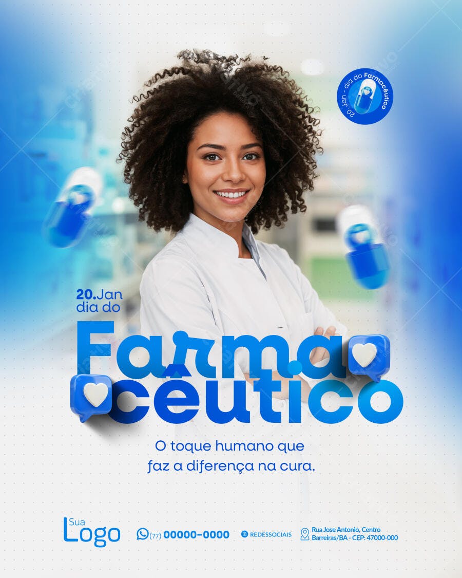 Flyer Social Media para Dia do Farmacêutico 20 de Janeiro PSD Editável
