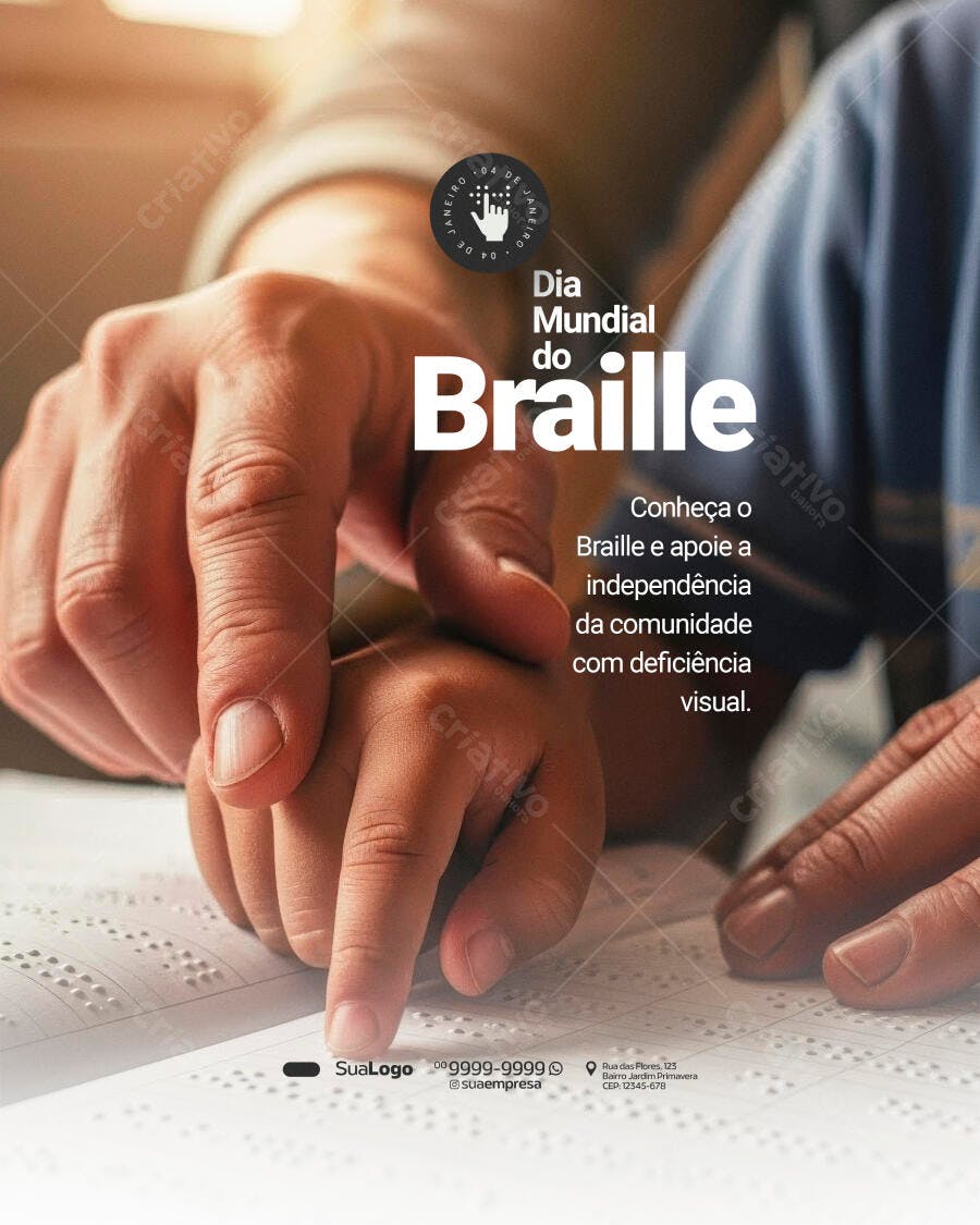 Flyer de Conscientização Dia Mundial do Braille PSD Editável