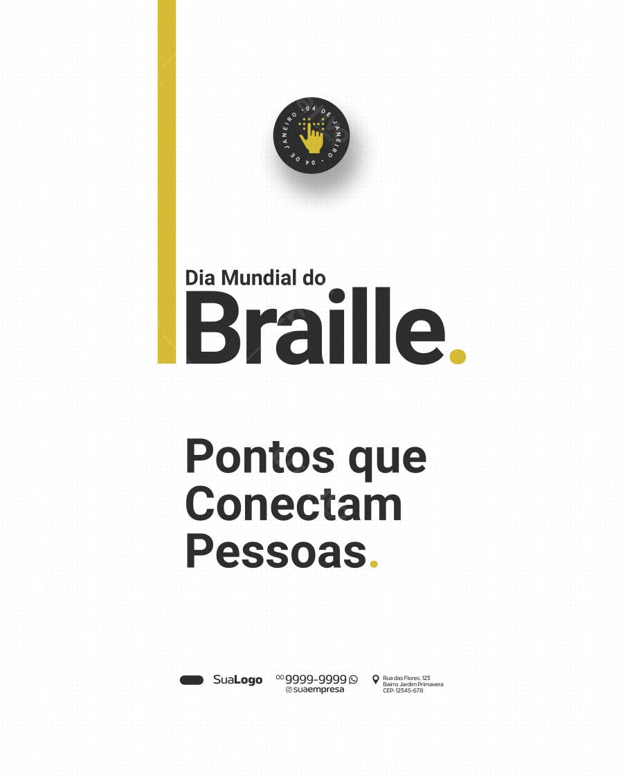 Post para Redes Sociais para Dia Mundial do Braille 04 de Janeiro PSD Editável