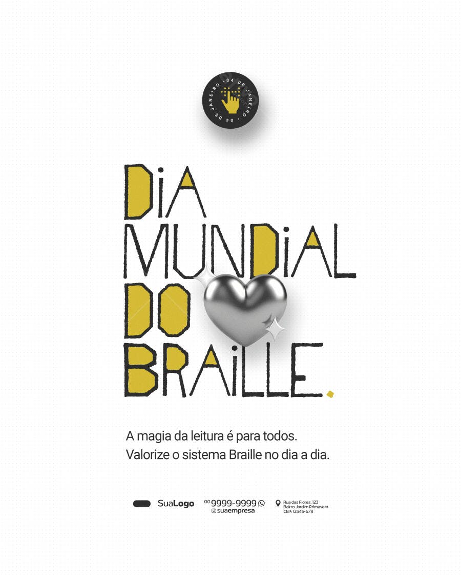 Flyer Dia Mundial do Braille 04 de Janeiro PSD Editável