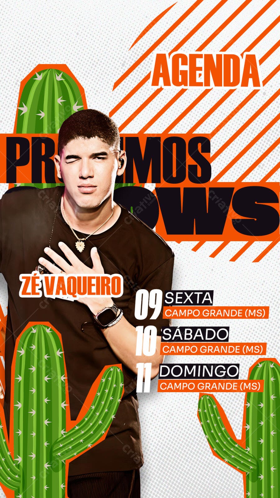 Flyer Zé Vaqueiro Agenda de Shows Sertanejos com Cactos PSD Editável