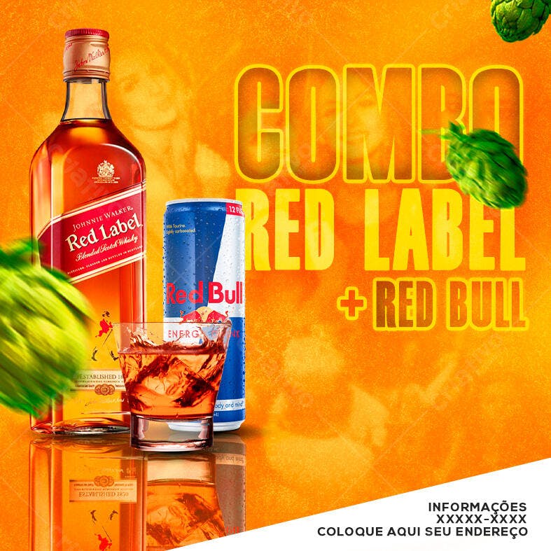 Post para Redes Sociais Combo Red Label + Red Bull PSD Editável