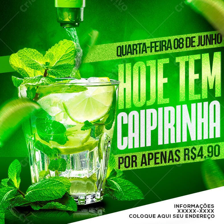 Flyer para Quarta-feira de Caipirinha R$4,90 PSD Editável