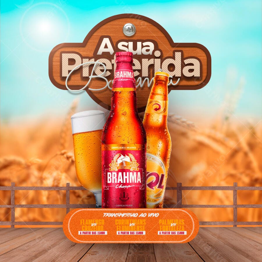 Flyer Transmissão Futebol ao Vivo com Brahma e Skol PSD Editável