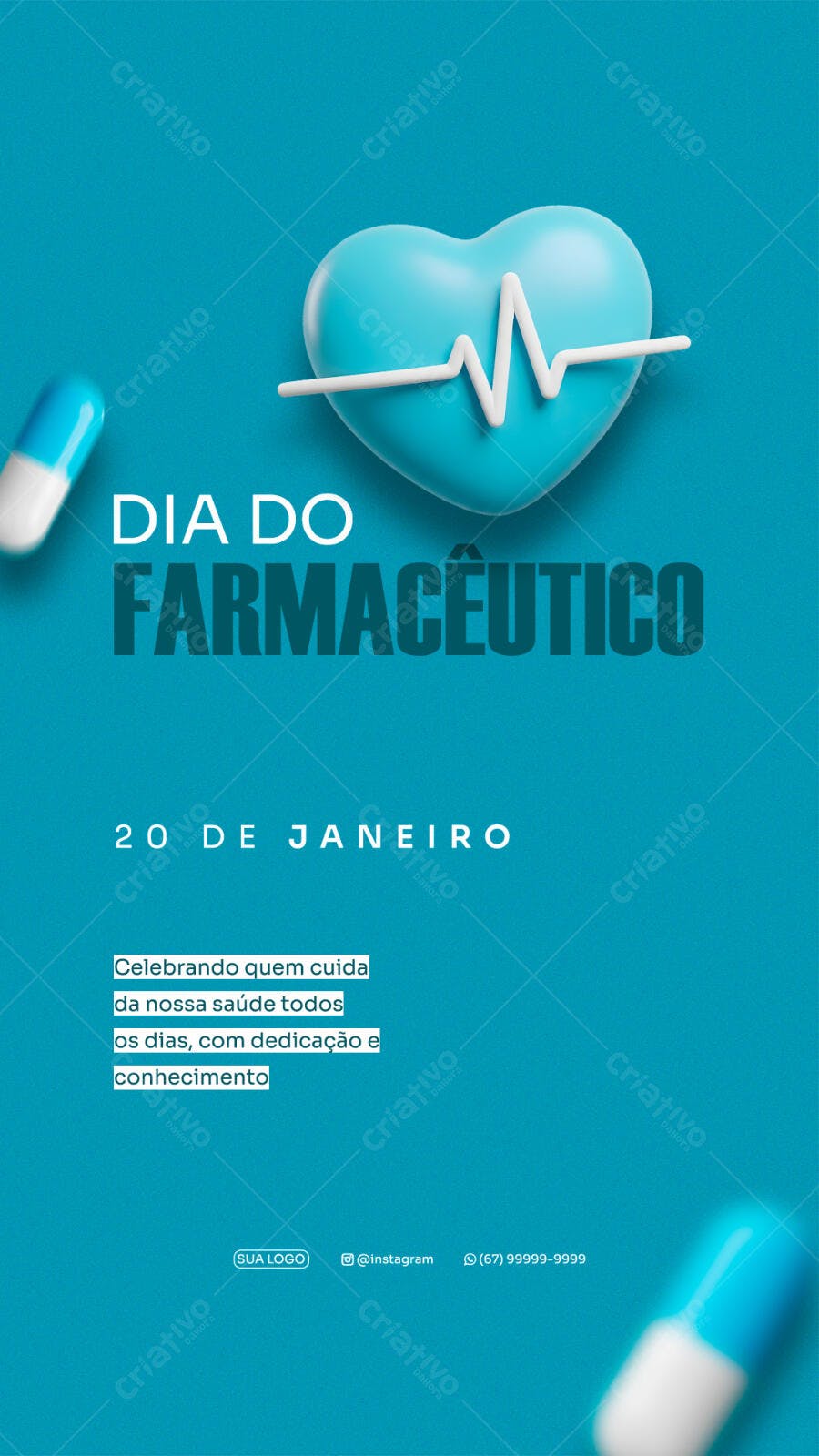 Flyer Dia do Farmacêutico 20 de Janeiro PSD Editável