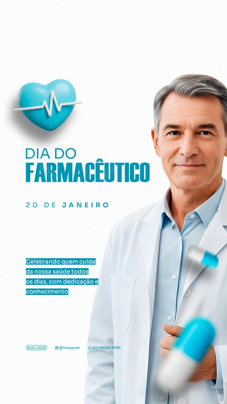 Post Story Dia do Farmacêutico 20 de Janeiro PSD Editável