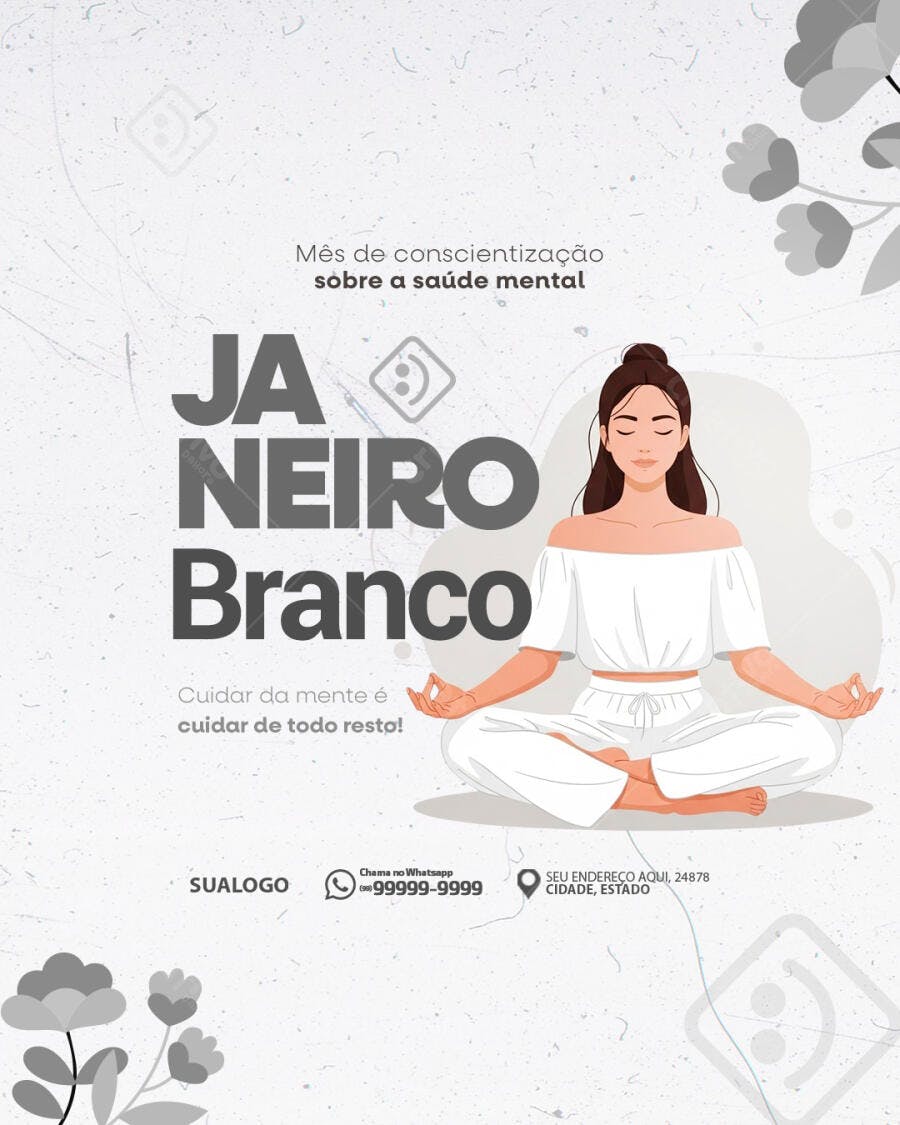 Flyer Janeiro Branco Conscientização Saúde Mental PSD Editável