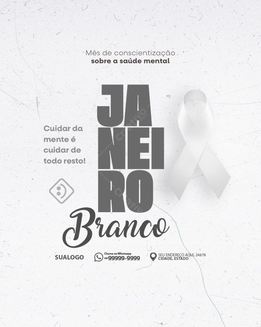 Flyer Digital para Mês de Conscientização Janeiro Branco Saúde Mental PSD Editável
