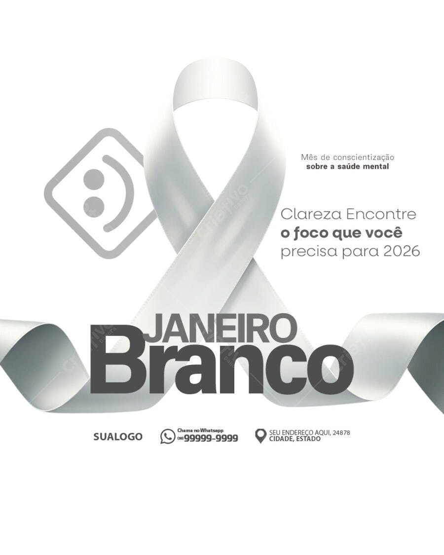 Flyer Janeiro Branco Mês da Saúde Mental PSD Editável