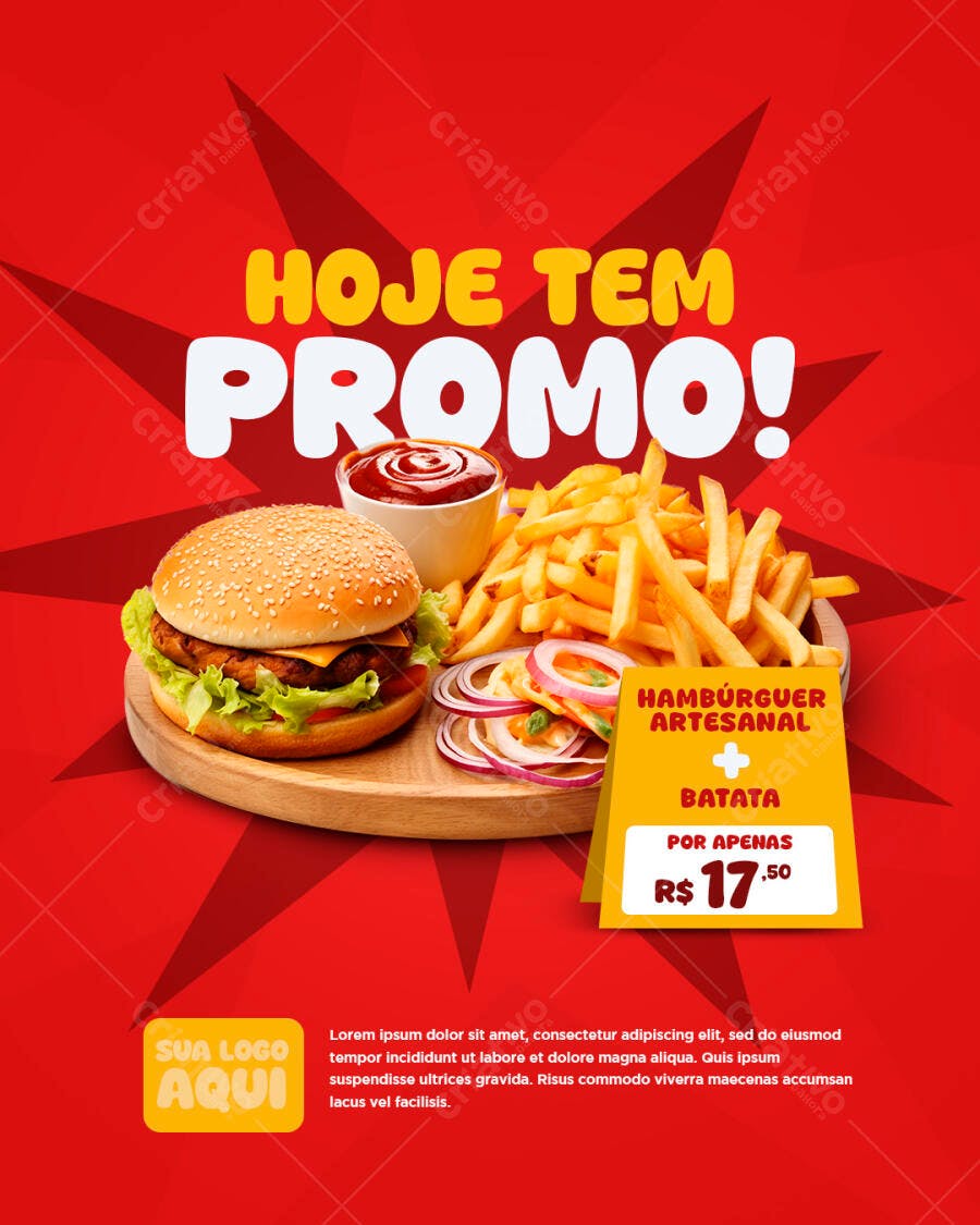 Flyer de Promoção de Hambúrguer Artesanal PSD Editável