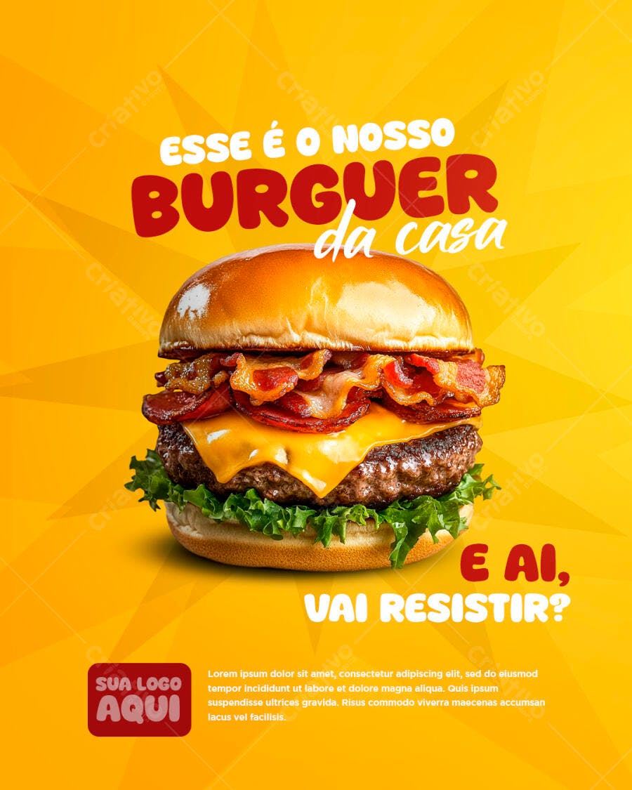 Flyer Burguer da Casa com Bacon e Queijo PSD Editável
