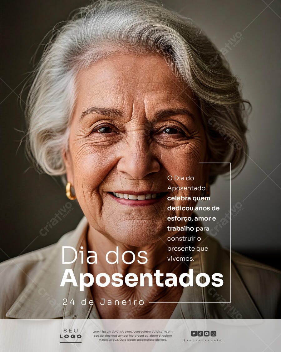 Post Redes Sociais Dia dos Aposentados Idosa Alegre PSD Editável