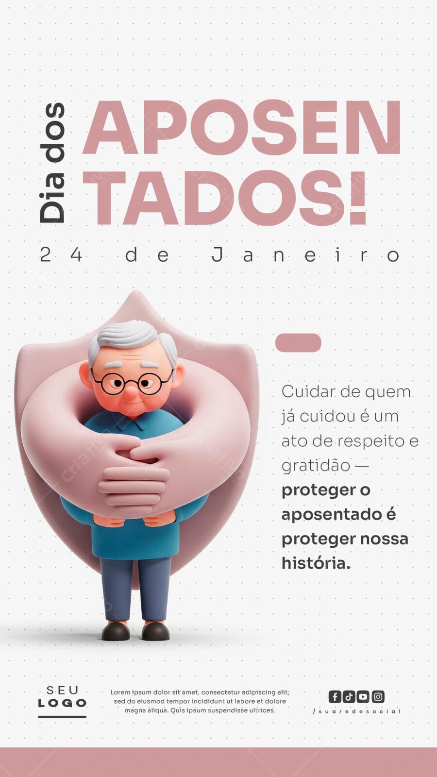 Post Social Dia dos Aposentados 24 de Janeiro Estilo 3D PSD Editável