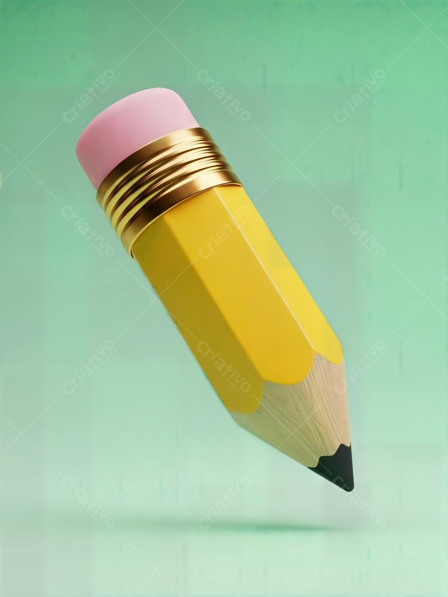 Lápis amarelo com borracha rosa e ponta afiada em fundo verde