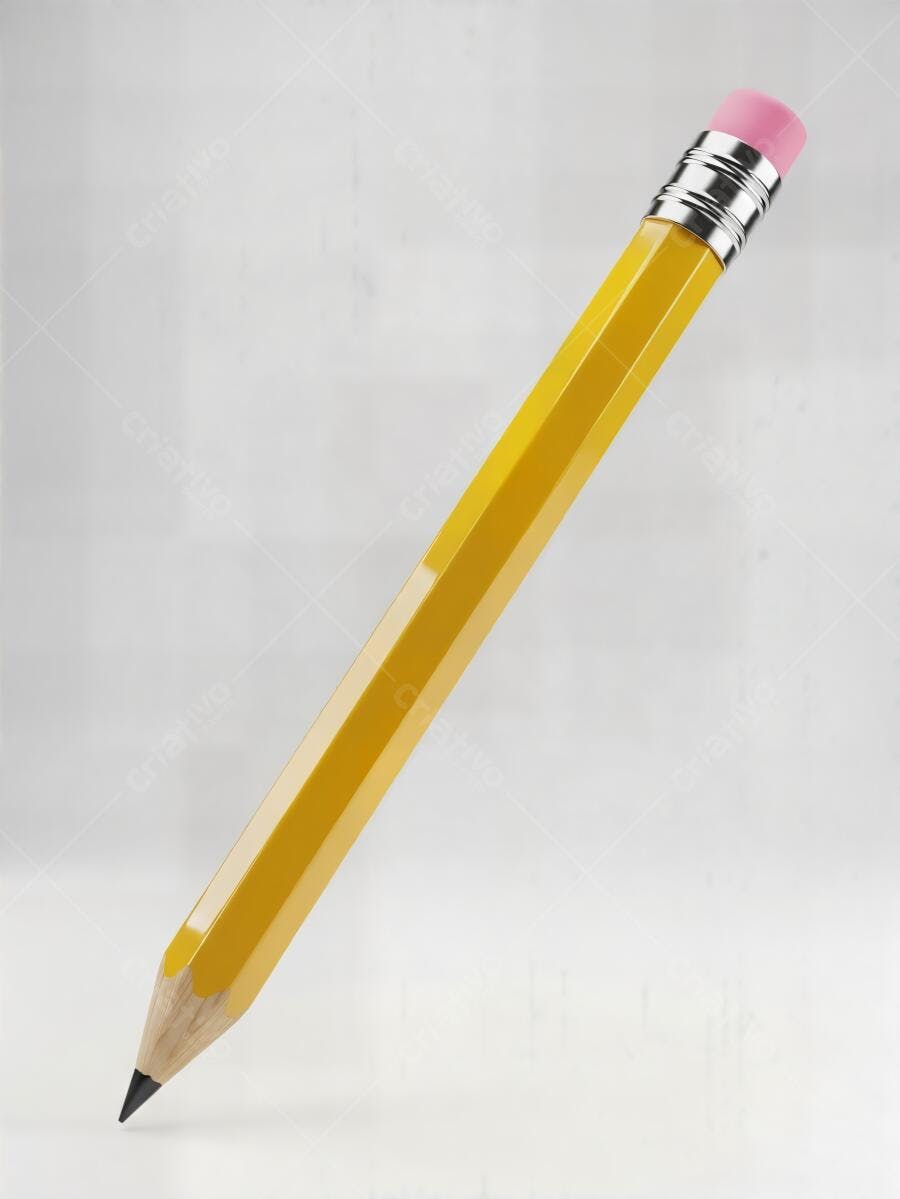 Lápis amarelo com borracha rosa em fundo branco