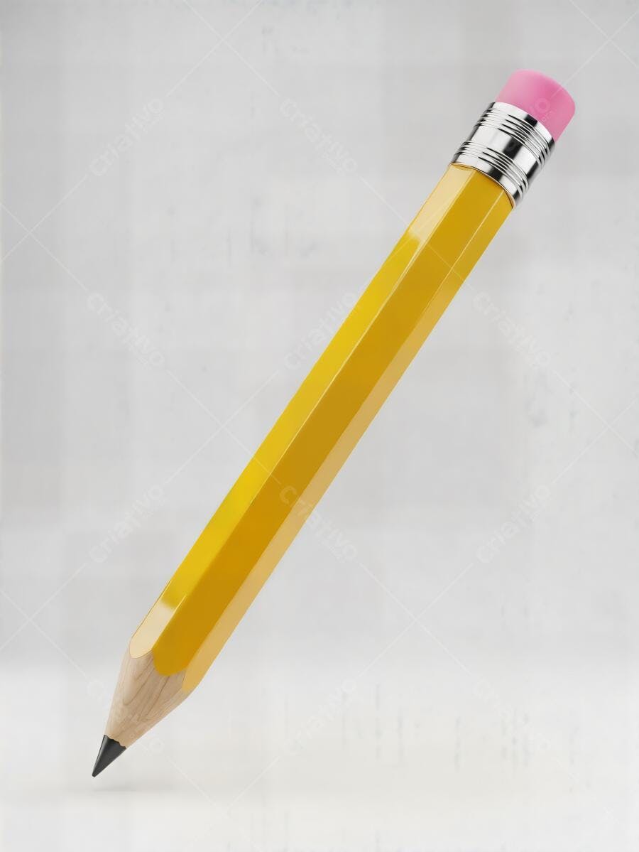 Lápis amarelo vibrante com borracha rosa em fundo claro