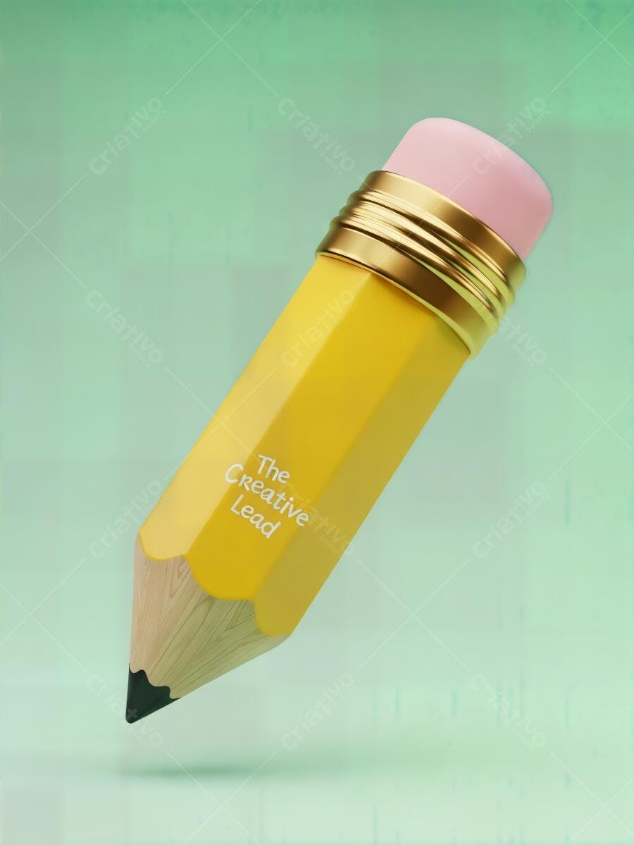 Lápis amarelo The Creative Lead com borracha rosa em fundo verde
