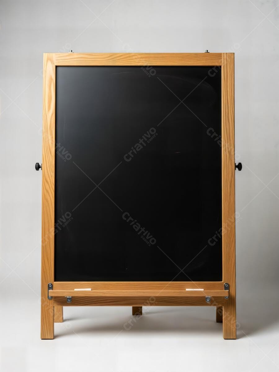 Quadro negro de madeira vazio em cavalete estúdio branco