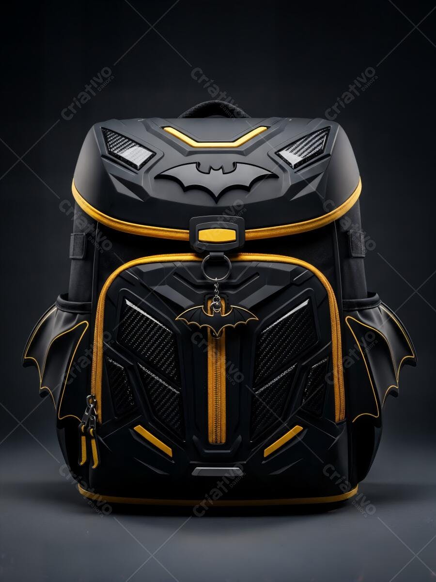 Mochila Batman preta e amarela com design futurista infantil
